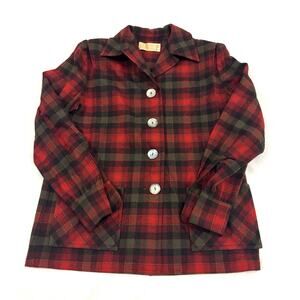 Vtg Pendleton 49er Jacket Womens 10 Plaid Wool Chore Barn Farm Coat Red Green